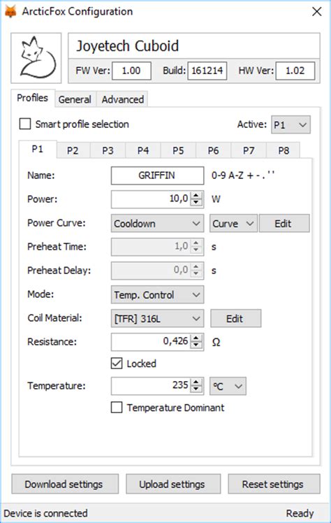 Firmware editor for vape devices from Joyetech, Wismec, Eleaf.